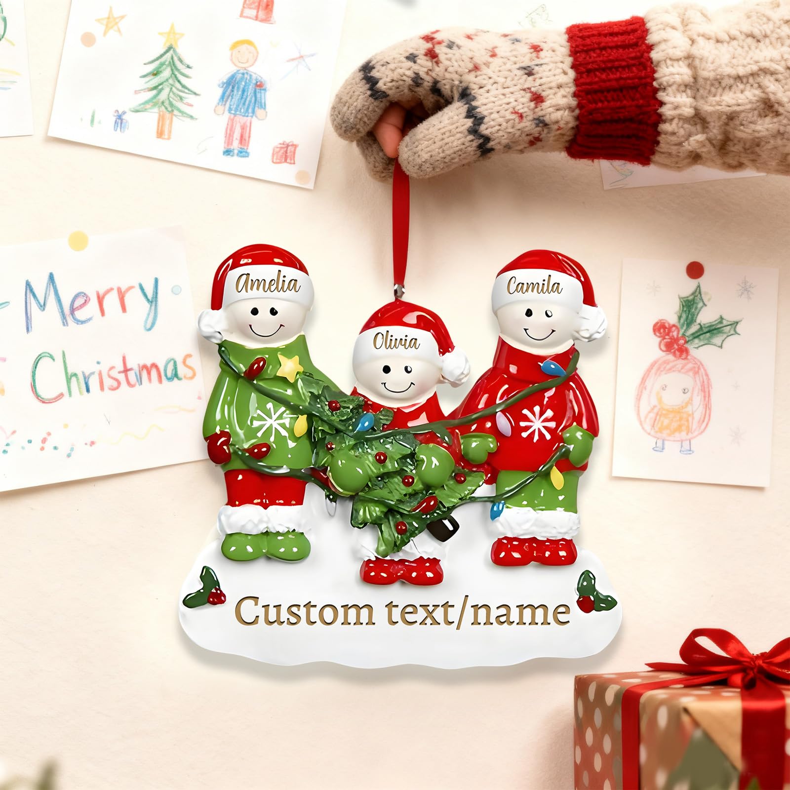 2026 Personalised Family Christmas Baubles - Custom Engraved Snowman Tree Decorations with Your Names, Festive Hanging Ornaments for Families of 2-6 (Family of 3)