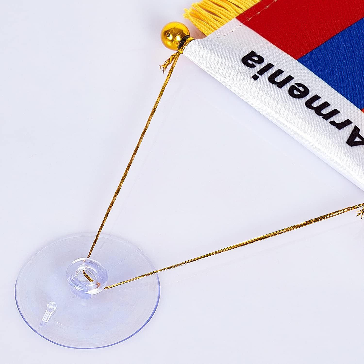ZXvZYT 3 X 5 Inch Armenia Window Hanging Flag Armenian Small Mini Car Flags Banners Rearview Mirror Decoration - with Suction Cup & Golden Fringy Banner(2 Pack) image 4