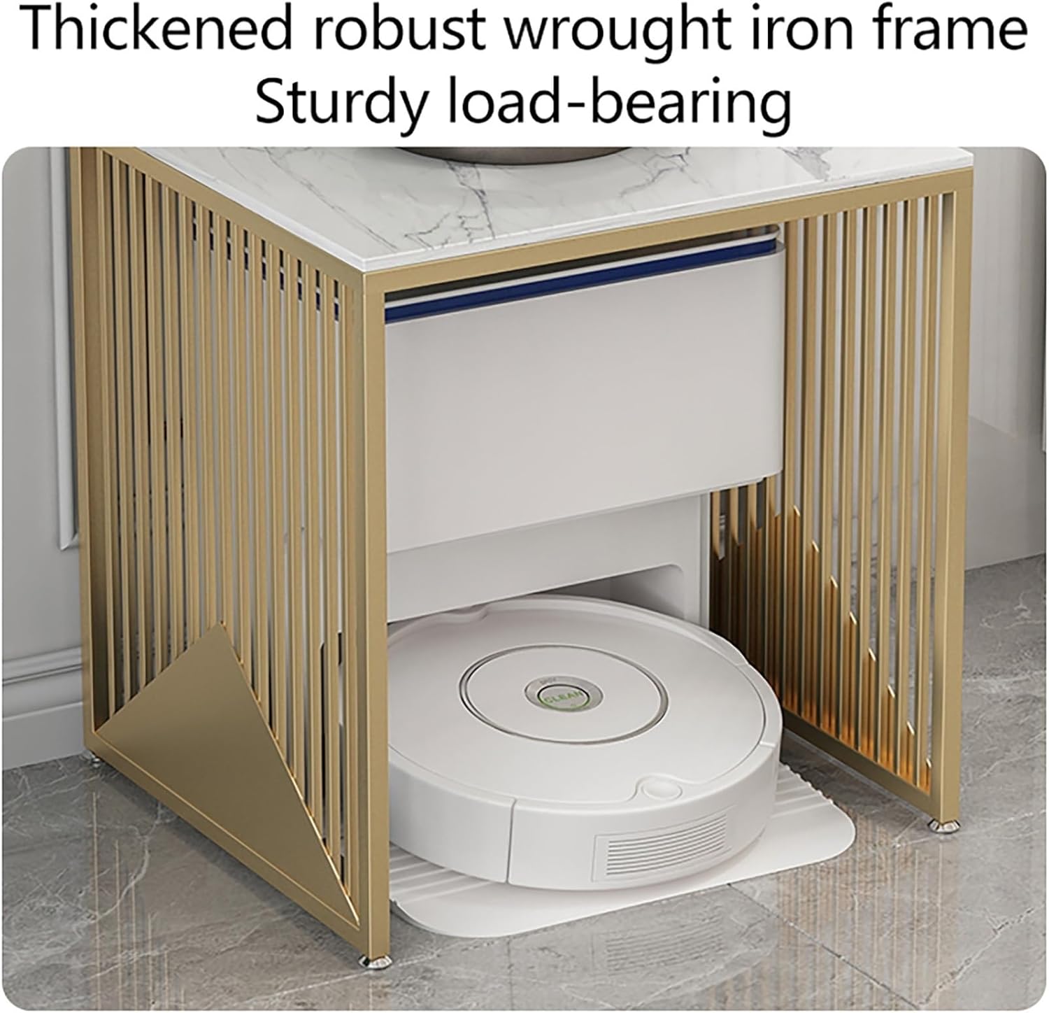 Robot Vacuum Storage Rack, Carbon Steel Stand for Sweeping Robots, Hidden Cabinet Organizer for Bedroom, Living Room, Hallway & Entryway (Gold, 40x40x60cm)