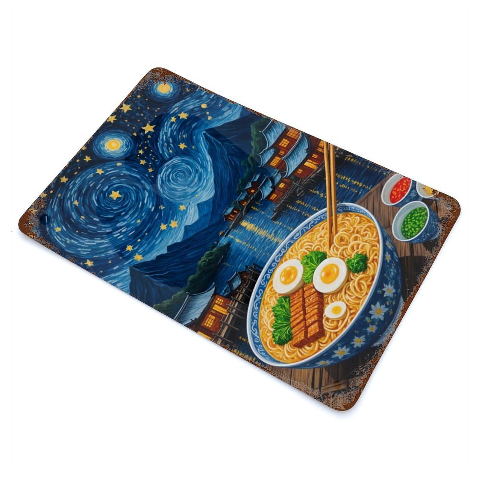 Ramen Starry Night 11.8"x7.9" Aged Metal Wall Plaque, Retro Wall Decor for Farmhouse, Kitchen And Entryway Decor