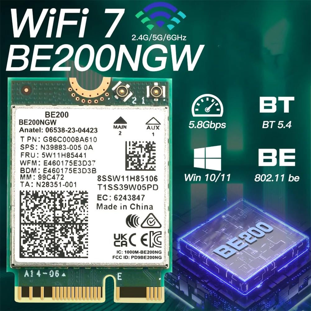WIFI 7 BE200 BE200NGW Carte WiFi+Antenne Pièces de rechange BT 5.4 802.11AX Tri-Band M.2 NGFF Adaptateur réseau sans fil pour Win10/11