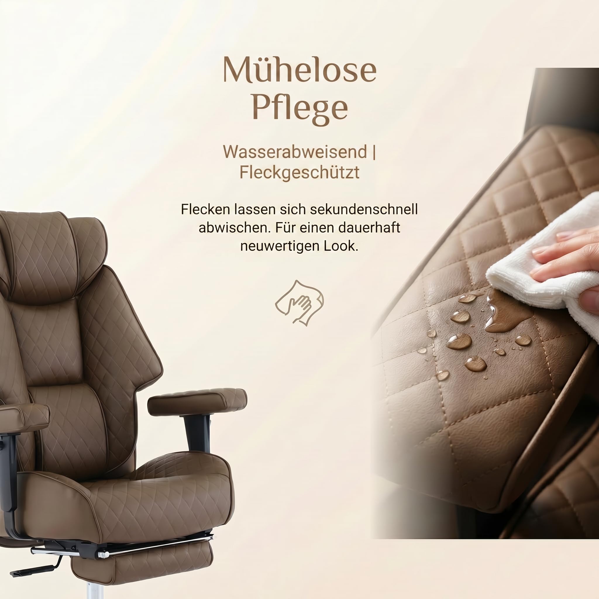 EXCEBET Silla de Oficina Dirección XXL 180kg, Silla de Escritorio Ergonómica con Muelles Ensacados, Asiento Ancho para Sentarse en Cruz, Reclinable 135°, Cuero PU（Marrón）