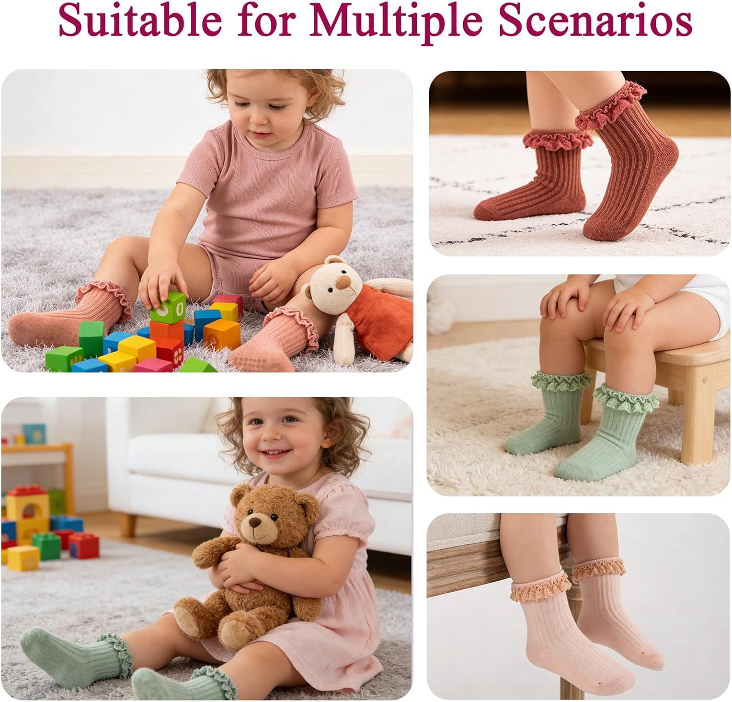 Baby Girl Ruffle Socks Non Slip Grip Socks Toddler Girls Cute Cotton Frilly Ankle Grippy Sock Newborn Infant Kids - Image 6