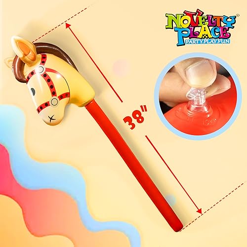 Miniatura 3 de Novelty Place Juguete inflable de caballo de palo de 4 piezas, globos inflables de cabeza de caballo de 38 pulgadas para niños y niñas, perfecto