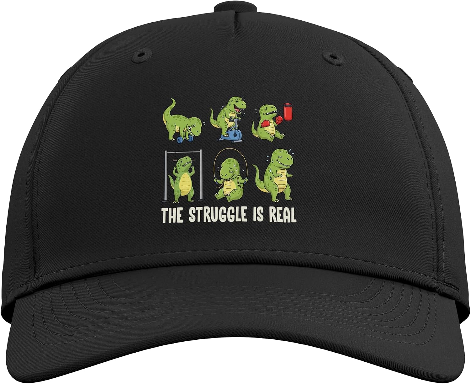T-Rex Struggle Funny Cute Fitness Gym Sports T-Rex Adjustable Baseball Hat image 2