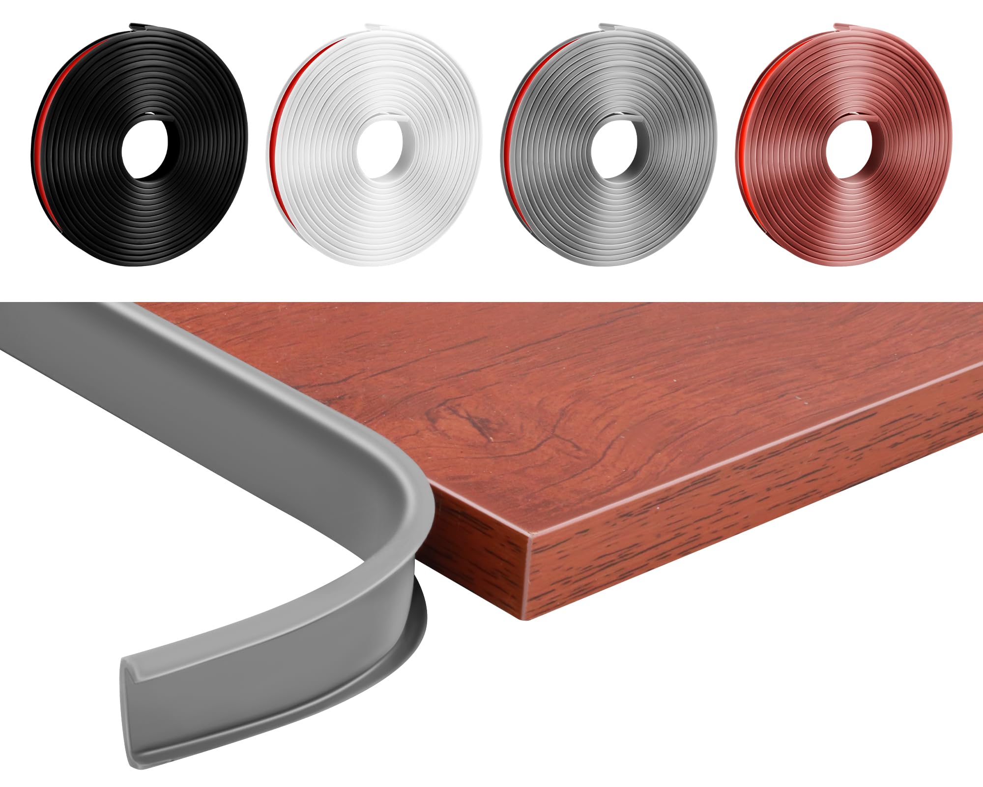 U-Shape Veneer Edge Banding for Furniture Restoration - 0.47 Inch x 20 Ft, Grey - Cabinet, Desk, Shelves, Wood, Marble, Campervan Trim & More