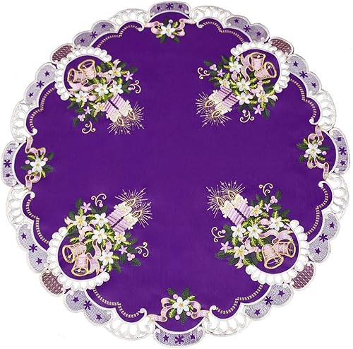 Simhomsen Manteles bordados morados, adornos redondos pequeños para Navidad (redondos de 34 pulgadas)