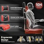 HLDIRECT Chaise de jeu, chaise de jeu vidéo avec coussin de ressort de poche, chaise d'ordinateur ergonomique pour les adultes avec appuie-tête et soutien Lombaire de massage, pivotant PU chaise de bureau en cuir (noir et rouge)