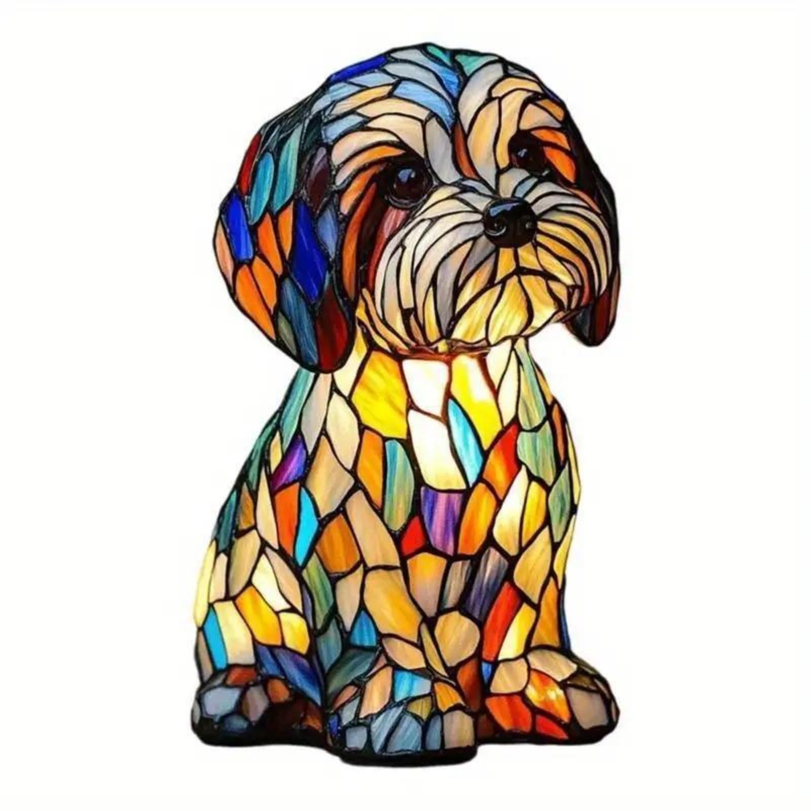 Lampe Chien Vitrail, Veilleuse Chien, Stained Glass Dog Lamp, Décoration Intérieure, Lumière LED Ambiance, pour Chambre, Bureau, Maison, Cadeau pour les Amoureux des Chiens [Classe énergétique A]