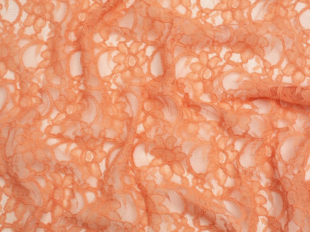 Minerva Chantilly Corded Lace Fabric Orange - per metre