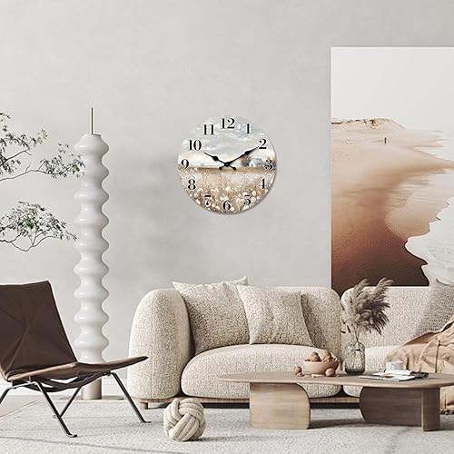 Miniatura 5 de XFM Reloj de pared de granja para decoración de sala de estar, 16 pulgadas, funciona con pilas, silencioso, sin tictac, reloj de pared de madera