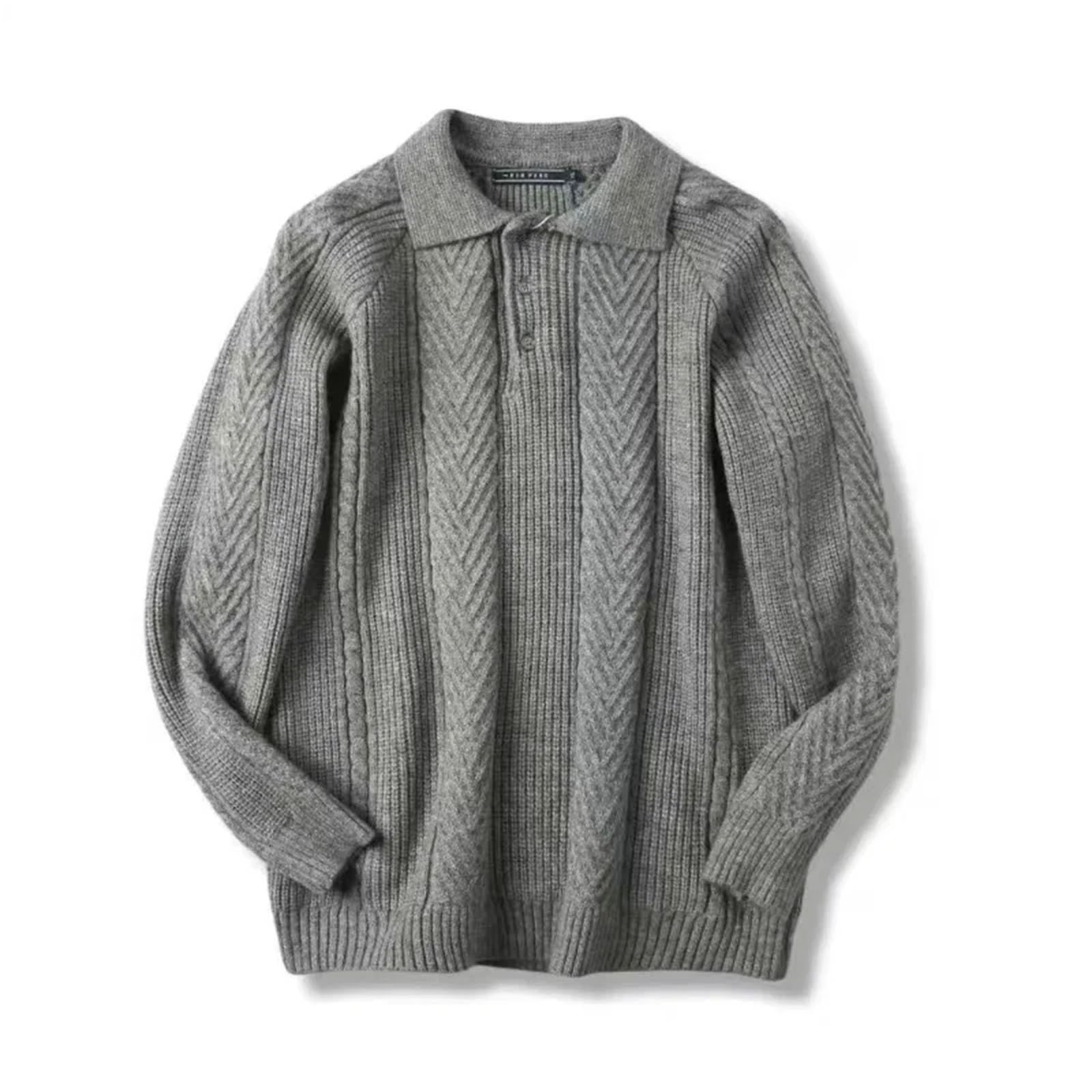 Uomini Casual Manica Lunga Risvolto Maglione Retro Light Maturo Polo Camicia Maglia