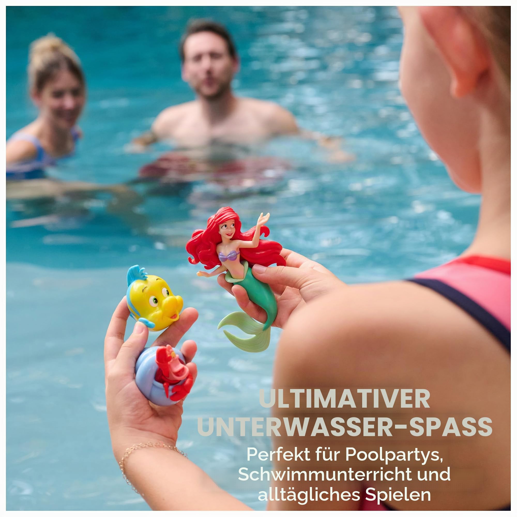 SwimWays Disney Die kleine Meerjungfrau Tauchfiguren, Poolspielzeug, 3er-Pack, ab 5 Jahren | Gewichtete wasserdichte Figuren sinken und fördern aktives Sommerspiel; baut Schwimmvertrauen mit Tauchspielen und Rennen auf