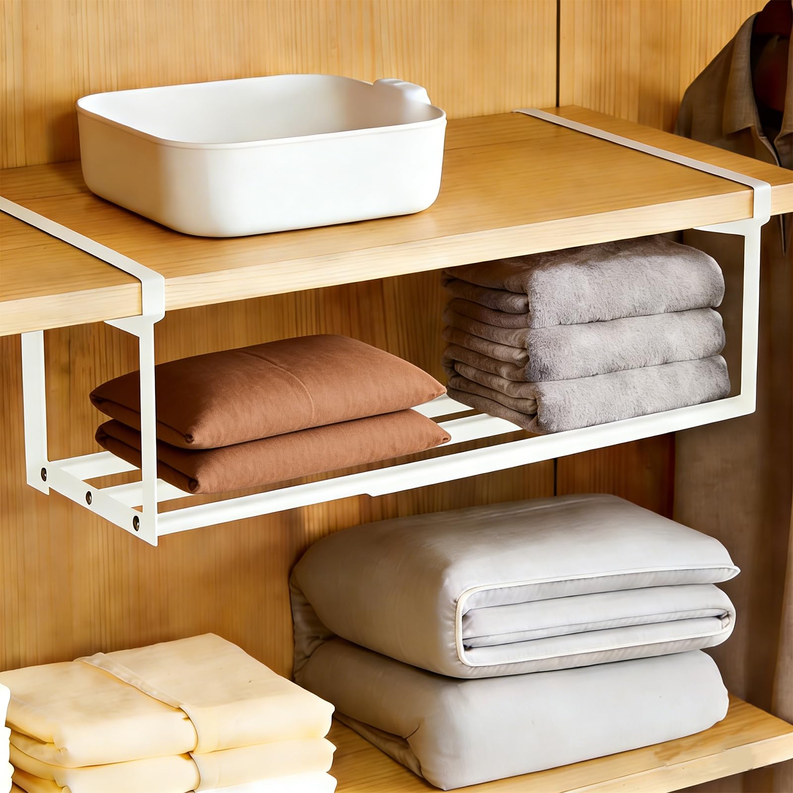 2 Pezzi Scarpiera Appendibile Per Armadio, Retrattile 40-70 cm, Ripiani Regolabili Sotto I'armadio, Scarpiera Salvaspazio,per Porta Scarpe da Ingresso, Armadio, Cucina e Ripostiglio(Bianco)