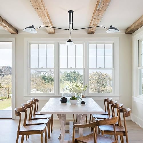 Miniatura 2 de MhyTogn Lámpara de araña de mediados de siglo de 85 pulgadas, acabado negro mate con 3 brazos ajustables para comedor, sala de estar, cocina, isla y