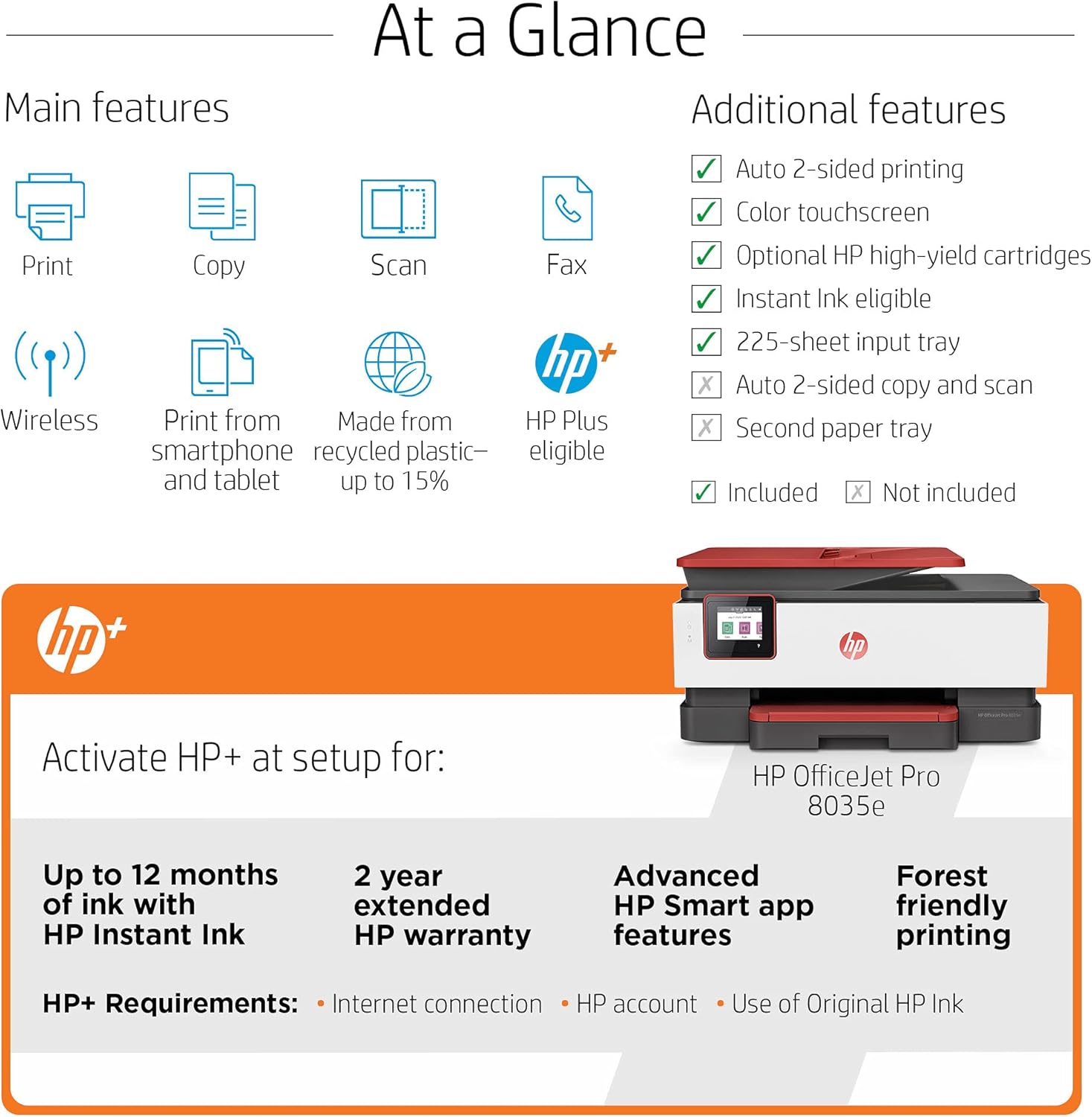 HP OfficeJet Pro 8035e Wireless Color All-in-One Printer (Coral) with up to 12 months Instant Ink with HP+ (1L0H8A) : Electronics