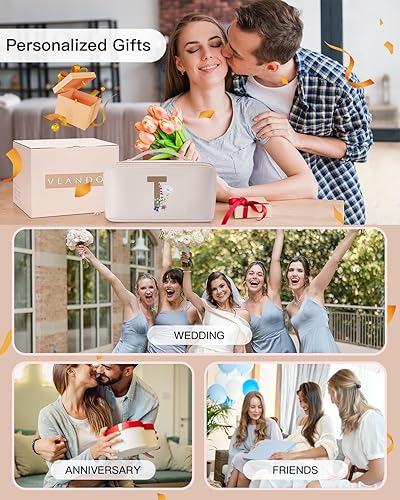 Miniatura 2 de Vlando Bolsa de cosméticos de viaje - Bolsa de maquillaje, bolsa de cosméticos impermeable de cuero PU, 02-Blanco-T, Moda