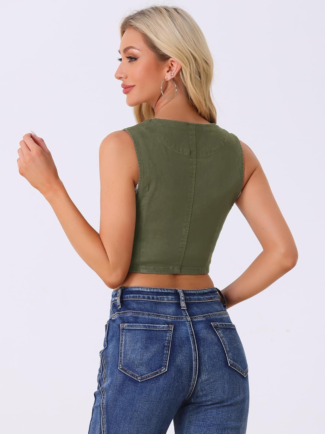 Allegra K Women's Denim Vest Sleeveless Button Down Cropped Casual Jean Vest Tops Western Cowgirl Outfits