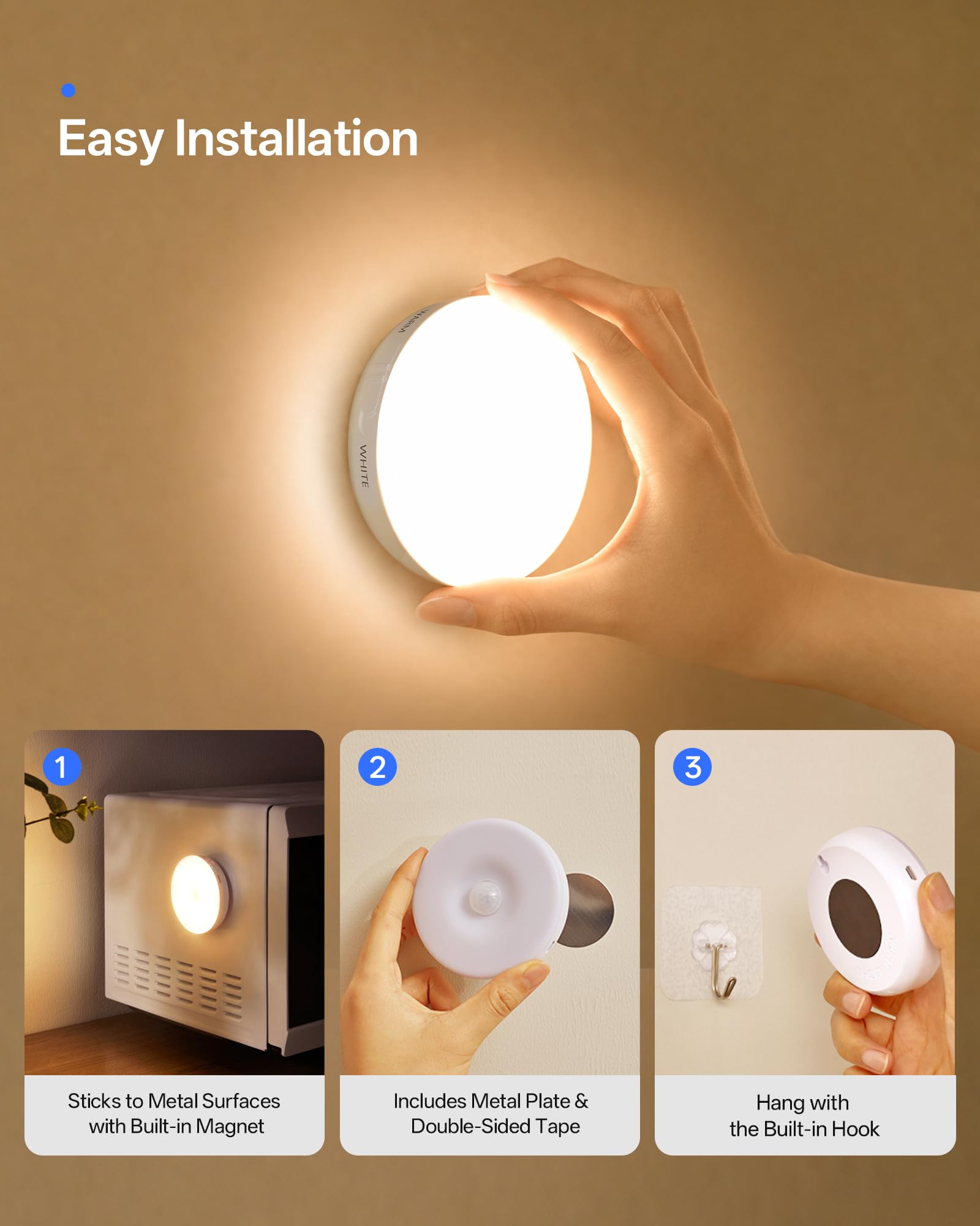 Homelist Motion Sensor Lights Indoor,6 Pack Wireless LED Rechargeable Magnetic Stick on Wall Night Light,Battery Operated USB Charging,Stair, Corridors, Closet, Kitchen Light Under Cabinets Puck Light — view 7