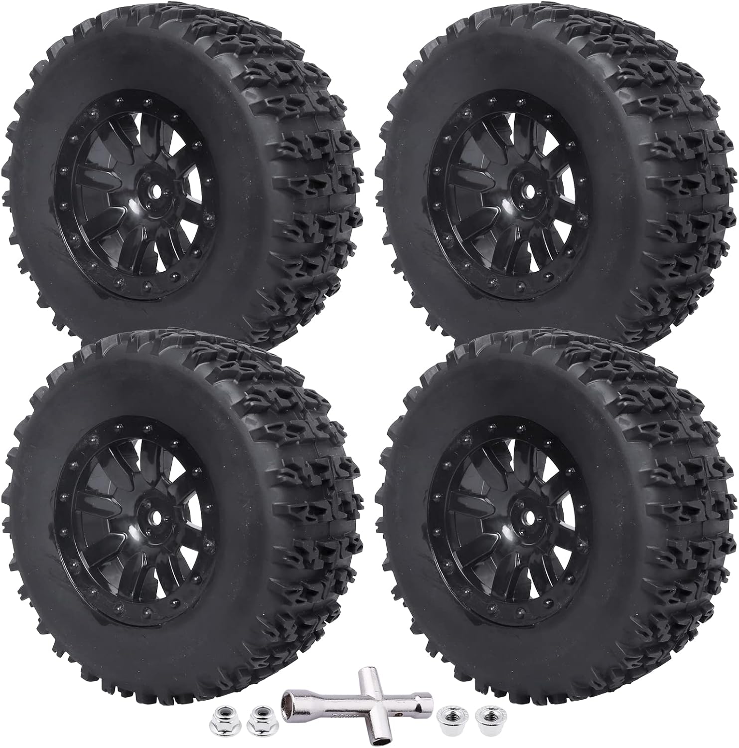 1/10 Short Course Truck Tires and Wheels Tyres for Traxxas HSP Tamiya HPI Kyosho Losi Redcat Racing RC Model Car, Set of 4 (Style A)