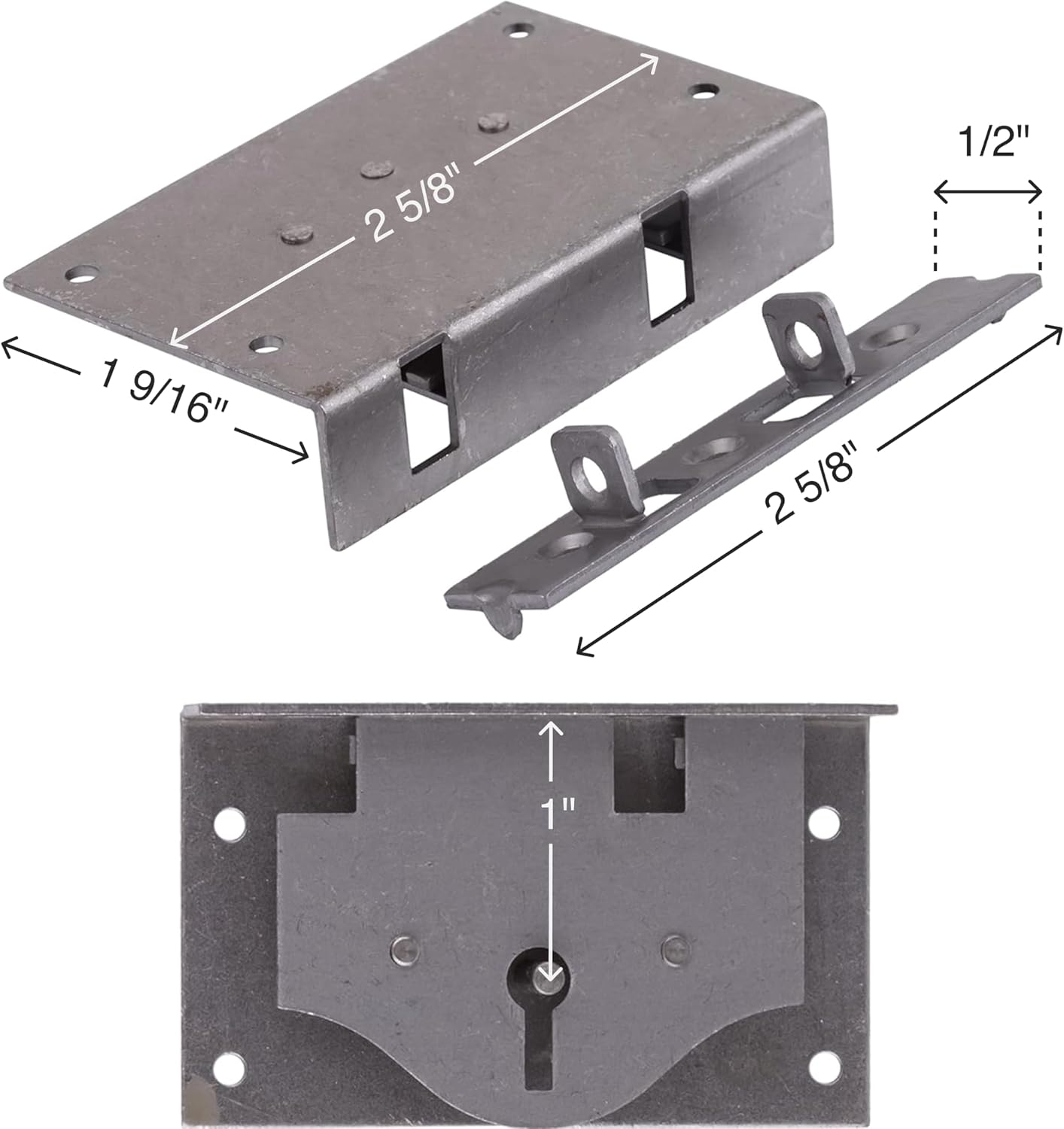 Small Half Mortise Steel Lock for Chest or Box Lid w/Skeleton Key | UA-036-L