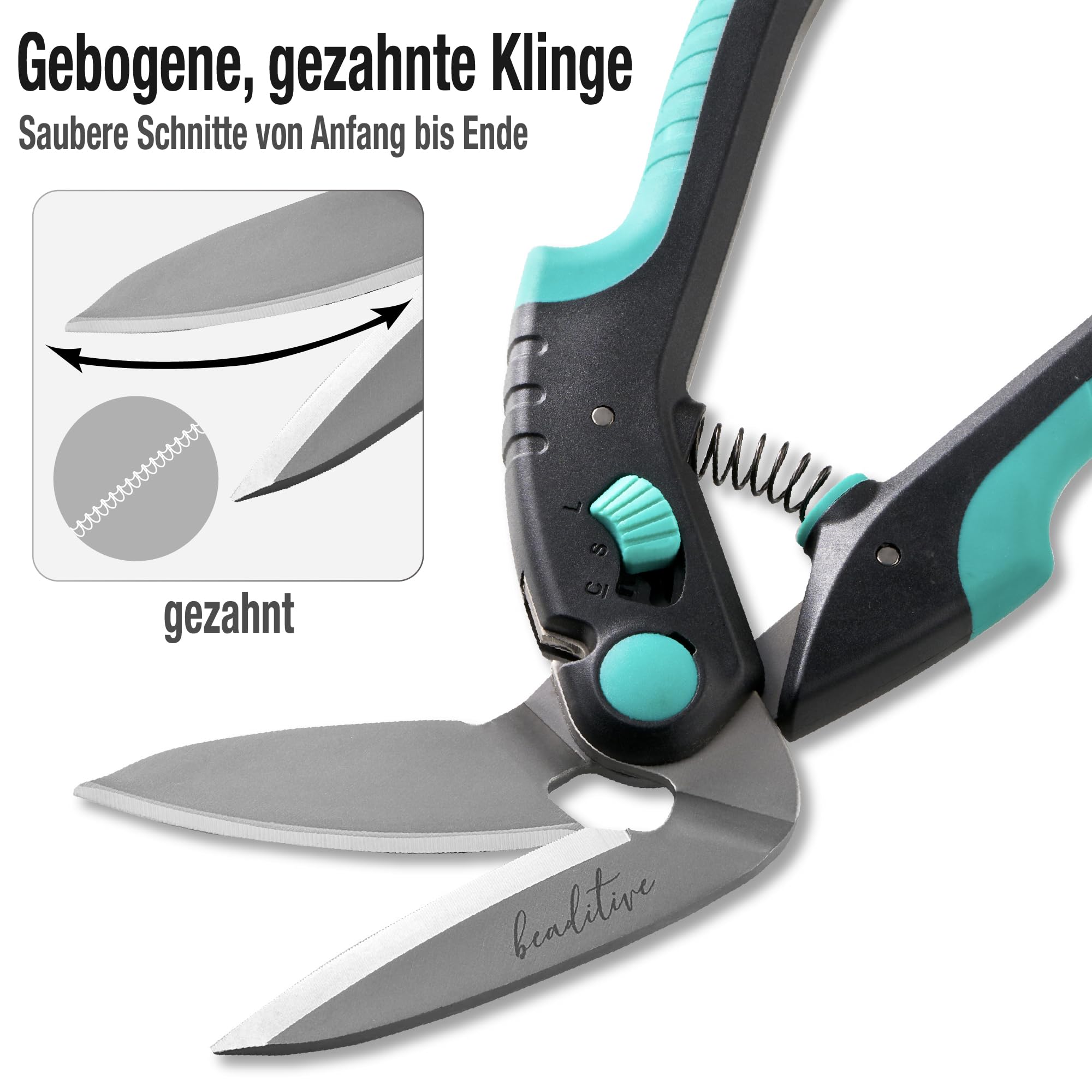 Beaditive Hochleistungs-Mehrzweck-Winkelschere 25 cm - Japanischer Edelstahl, gezahnte Klinge - Industriescheren für dicke Stoffe, Leder, Karton, Teppiche, Kunstrasen