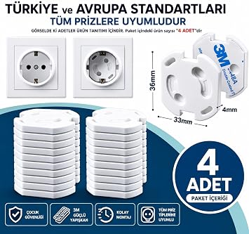 LOVEX® Elektrik Priz Kilidi Otomatik Kapanır Bebek Priz Koruyucu Kapak Çocuk & Bebek Güvenlik Ürünleri Elektrik Prizi Koruma Kilit Kapakları (4 ADET)