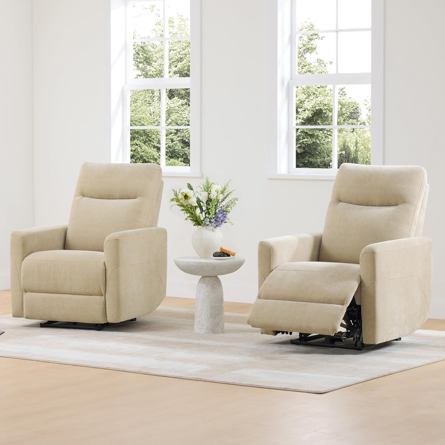 CHITA Power Recliner Chair for Adults, Electric Zero Clearance Wall Hugger Recliner for Small Spaces, Modern Living Room and RV Recliner Chair with Adjustable Power Headrest & Charging Ports, Beige