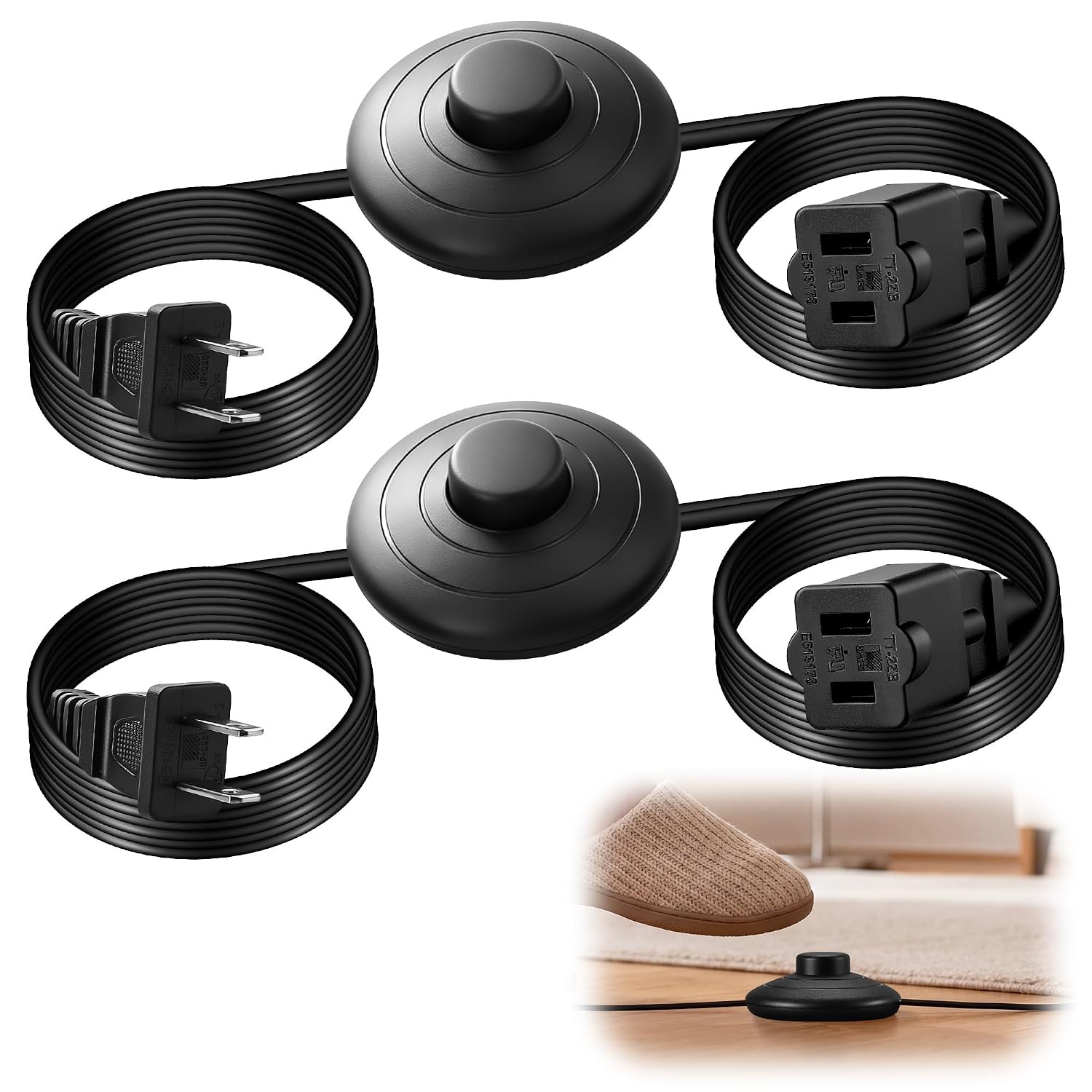 2 Pack Foot Switch Extension Cord 6FT, On/Off Pedal, Black