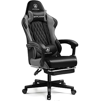 GTPLAYER Ergonomic Gaming Chair with Footrest, Grey/Black