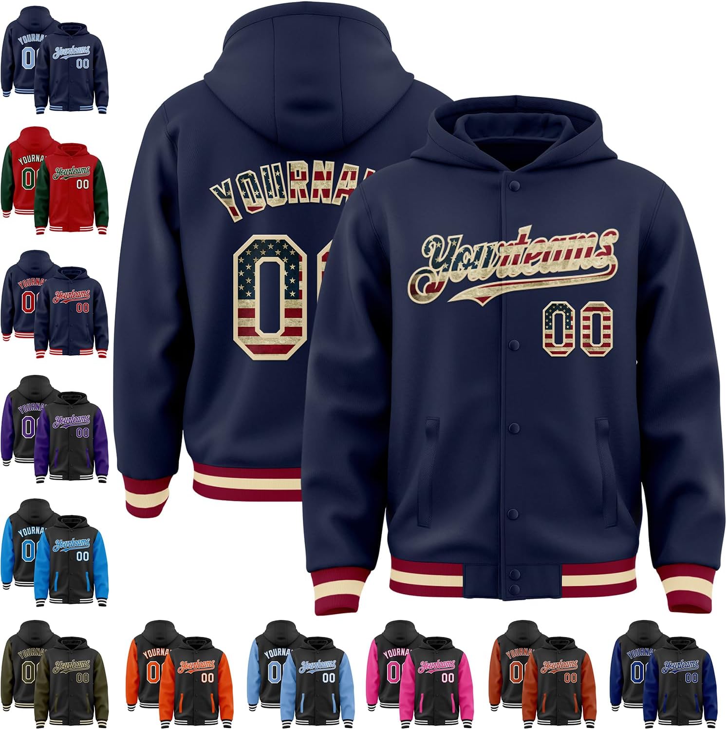 Fanscustom Personalized Men/Women/Youth Baseball Hoodie Jacket Varsity Letterman Jacket Team Sport Uniform with Pocket