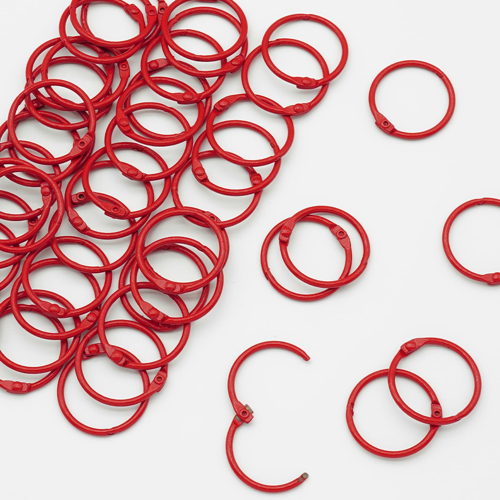 LOUZAGO 50 Pack 1 Inch Binder Rings, Red Book Rings Index Card Ring, Metal Ring Binder Clips Key Rings Paper Rings for Office, School, Home (25mm, Red