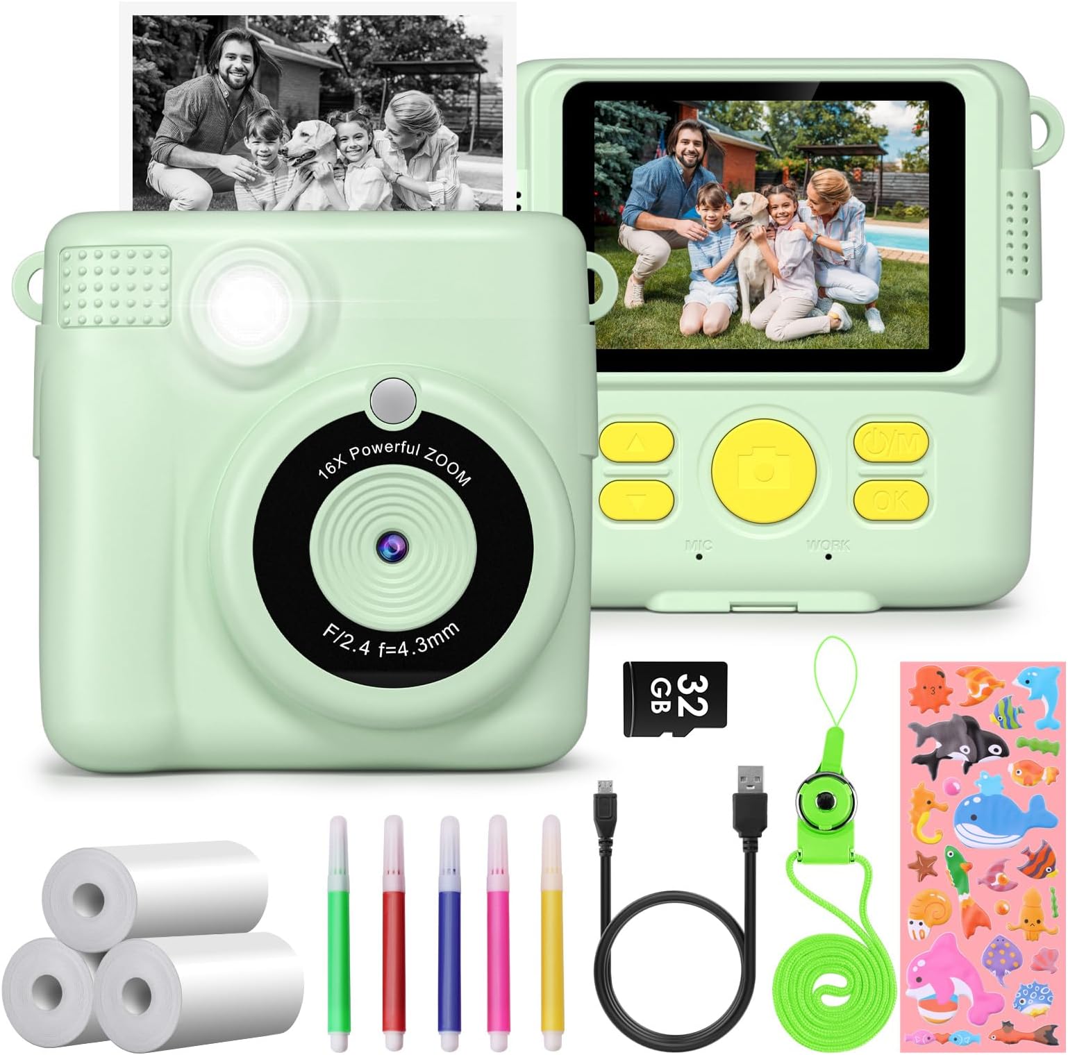 Kinderkameras - Digitalkameras für Kinder online kaufen GREENKINDER Kids Camera Instant Print, 3.0'' Large Screen Instant