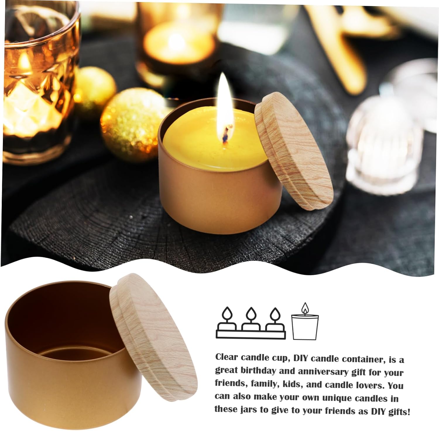 3 Piece Golden Iron Candle Tins for DIY Scented Wax Projects