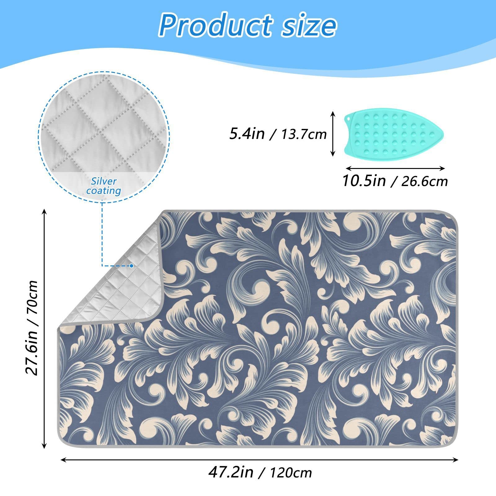 Tatenale Ironing Mat for Table top Portable Ironing Pad Blanket for Washer Dryer Countertop Travel Gray Damask