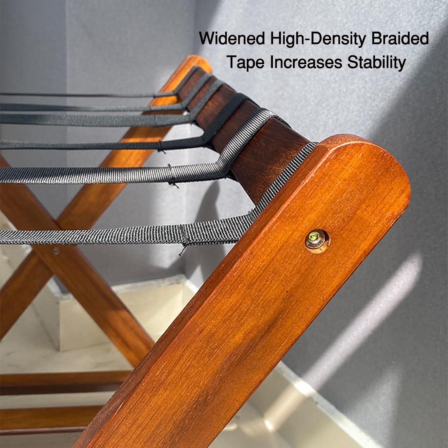 Double-layer Wooden Luggage Rack, Foldable Luggage Support, Can Hold Up To 110 Pounds, Suitable for Guest Rooms, Bedrooms and Hotels