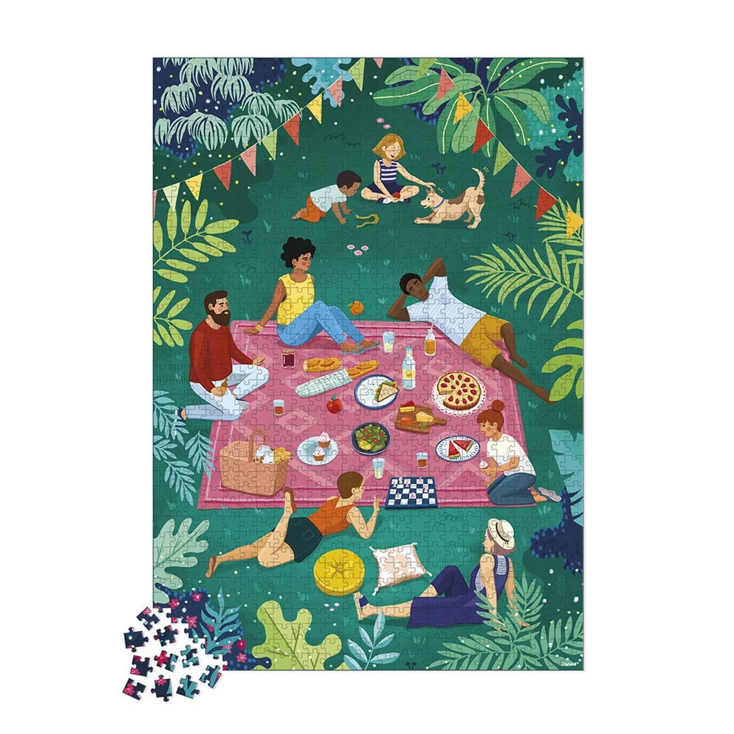 Janod, 1000 pieces Puzzle Adults Teenagers Children, Picnic Among Friends, Develops patience and dexterity