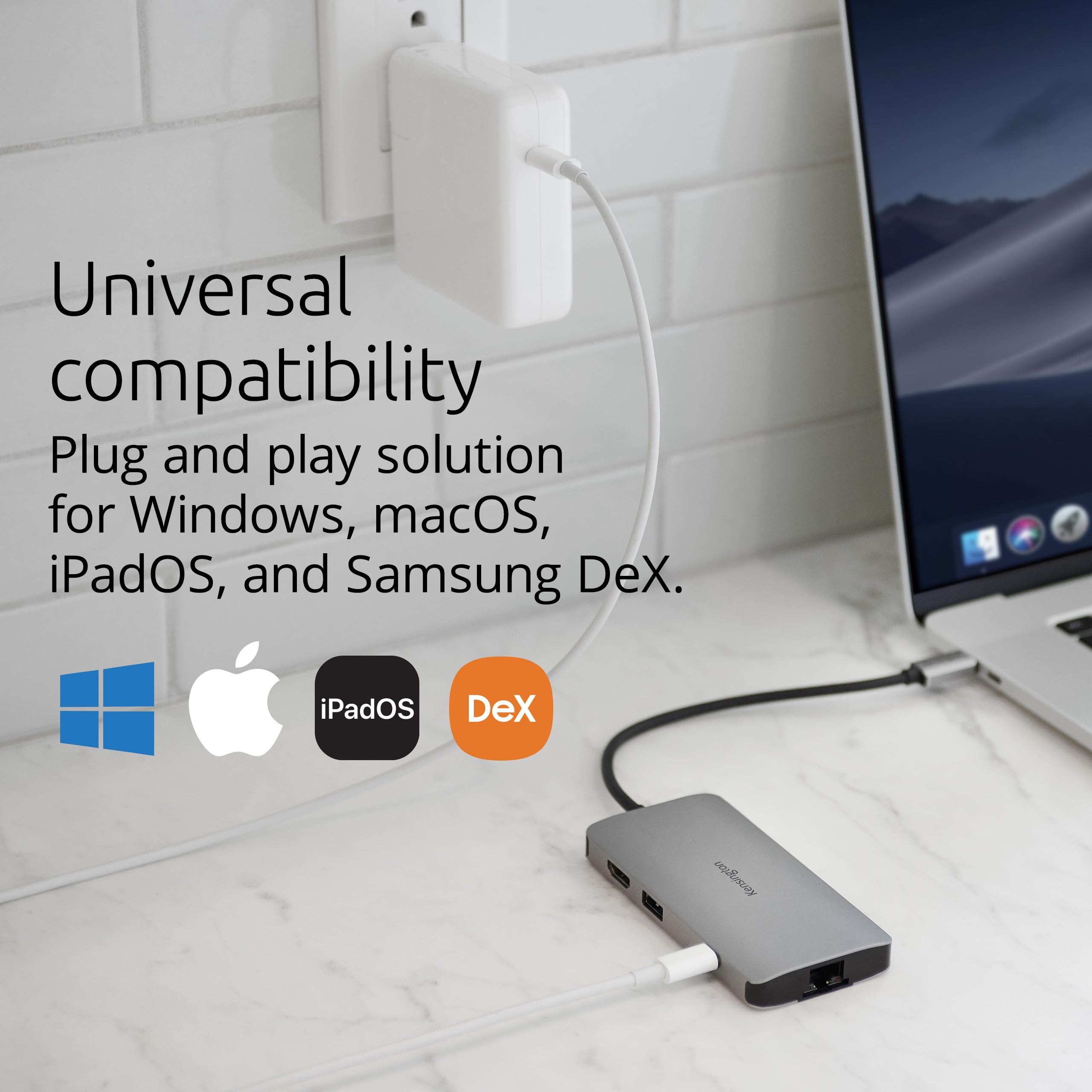 Kensington UH1400P Dock Universale Portatile Driverless USB-C 8-in-1, universale, 8 porte, alimentazione fino a 85 W, Ultra HD (singolo 4K a 60 Hz) ad alta risoluzione, plug & play, con cavo