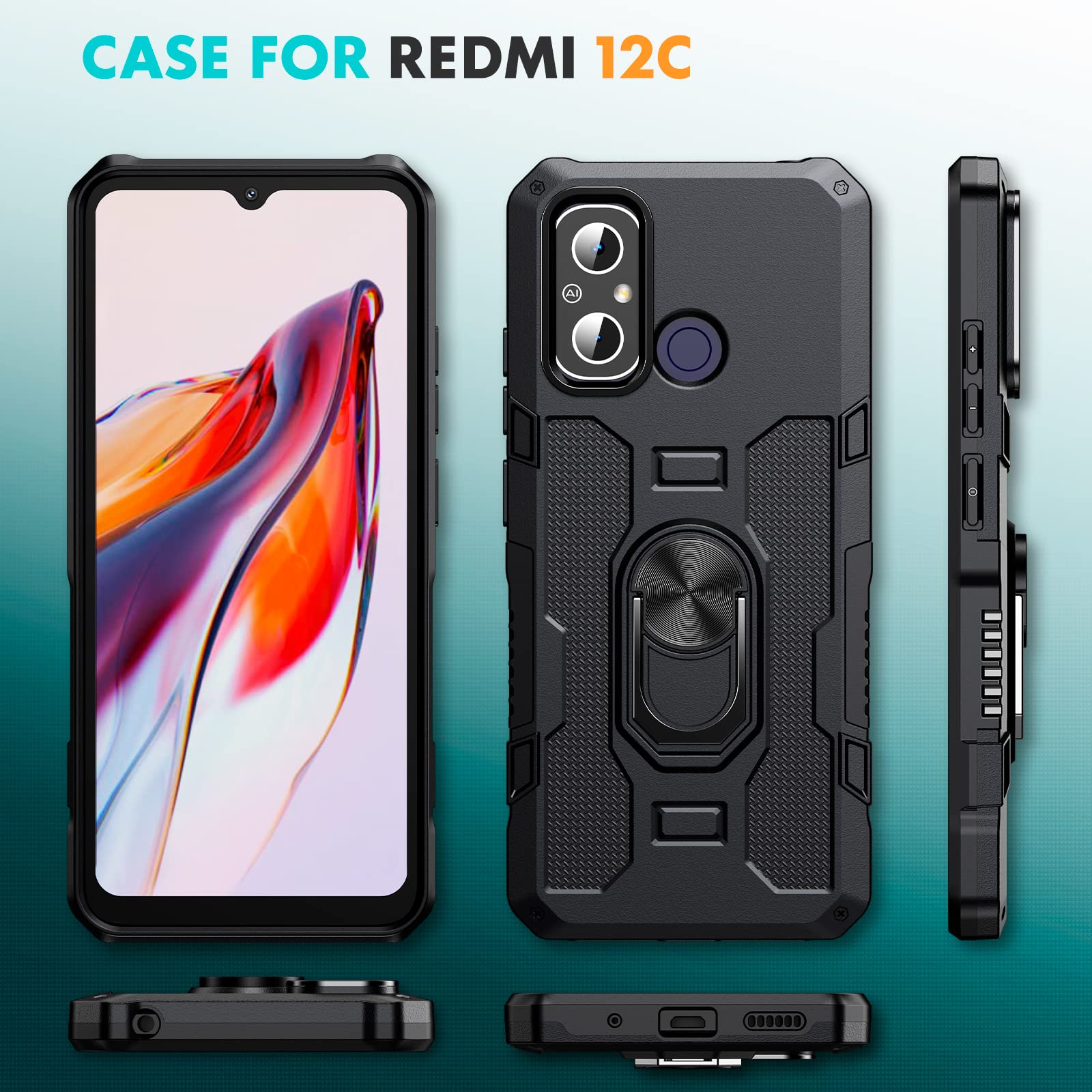 Oududianzi Cover Protettiva Per Xiaomi Redmi 12C Con 2 Vetri Temperati E Supporto Rotante – Custodia Militare Antiurto Rigida + Morbida, Colore Rosa - 2