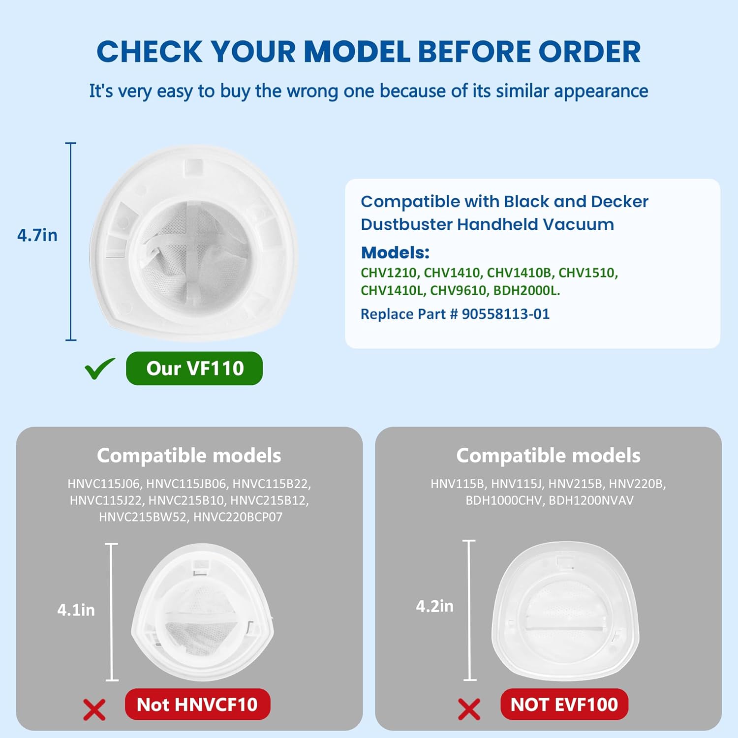 4 Pack Replacement Filter Compatible with Black & Decker Power Tools VF110 Dustbuster Cordless Vacuum CHV1410L CHV9610 CHV1210 CHV1510 CHV1410 CHV1410B BDH2000L Part 90558113-01 - Image 2