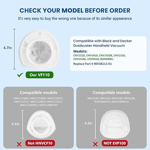 Miniatura 2 de Paquete de 9 filtros de repuesto para Black and Decker Power Tools VF110 Dustbuster aspiradora de mano inalámbrica CHV1410L CHV9610 CHV1210 CHV1410