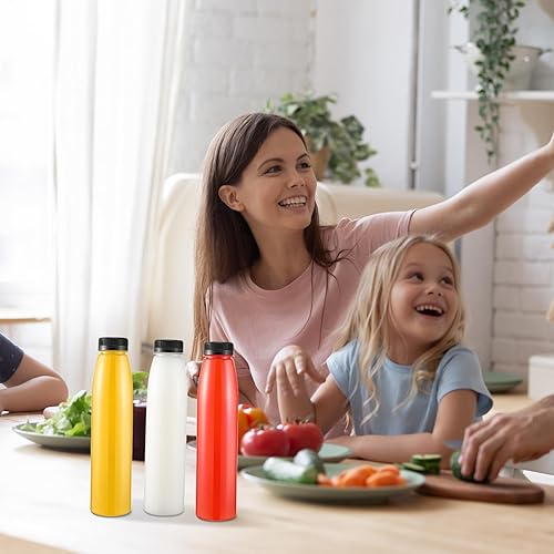 Miniatura 7 de Tanlade 100 botellas de plástico para jugos con tapas, contenedor de bebidas para refrigerador con tapa, botellas transparentes reutilizables para
