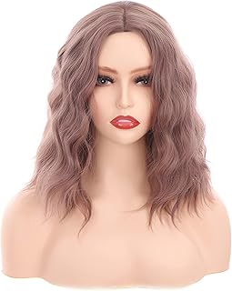 Aiokrtse Pelucas cortas Bob onduladas 14 pulgadas pelucas sintéticas para el color lila de las mujeres