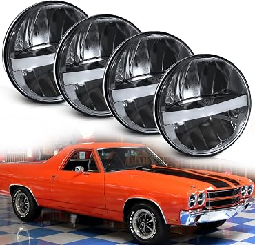 UNI-SHINE 5 3/4 5.75 Inch LED Headlight Round 4pcs Reflector Hi/Lo Beam With DRL Sealed Beam H5001 H5006 Compatible With Peterbilt 349 359, Chevy Impala 59-76, Dodge