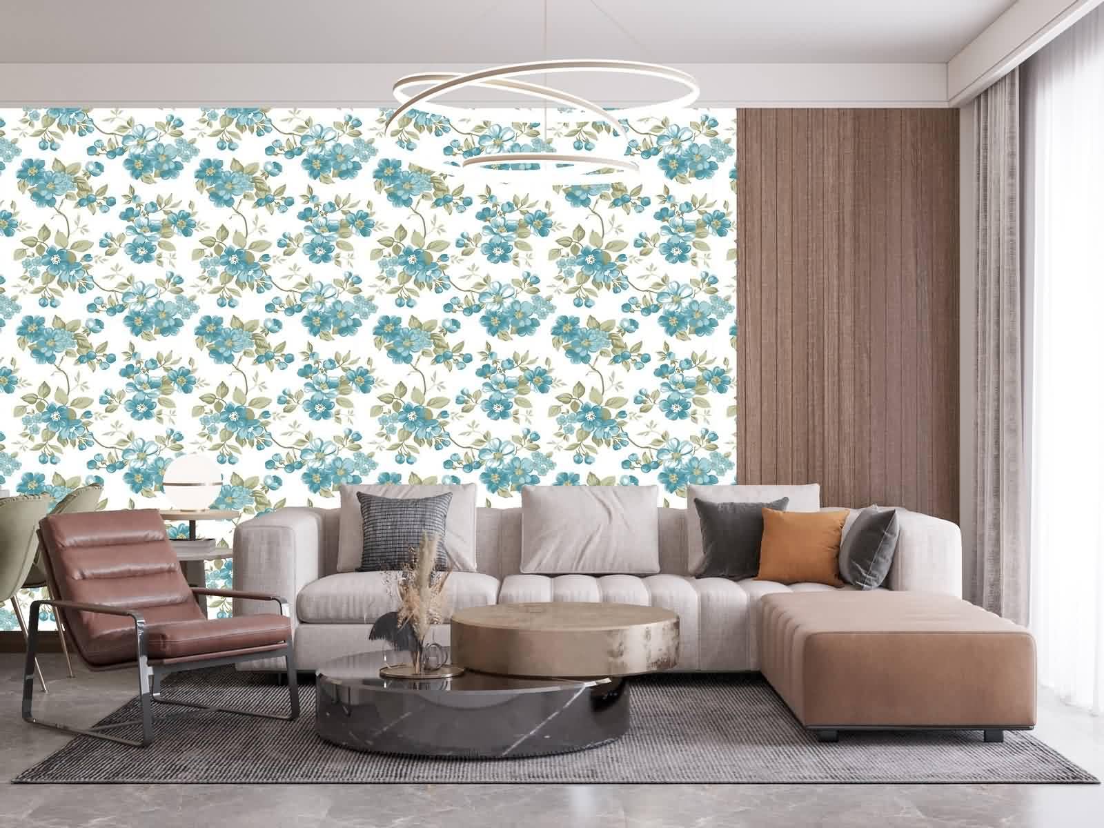 Home Office Tapeta Zen Sypialnia Vintage Niebieska Naturalna Elegancja