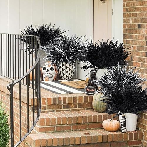 Miniatura 10 de RECUTMS Helechos artificiales, arbustos, plantas artificiales para exteriores, 12 paquetes de arbustos de plástico, resistentes a los rayos UV,