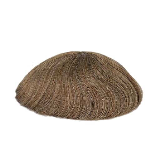Unidad de cabello con encaje frontal para hombres, cabello gris, toupee claro Borwn mezclado con cabello gris (610-6#+10% gris)