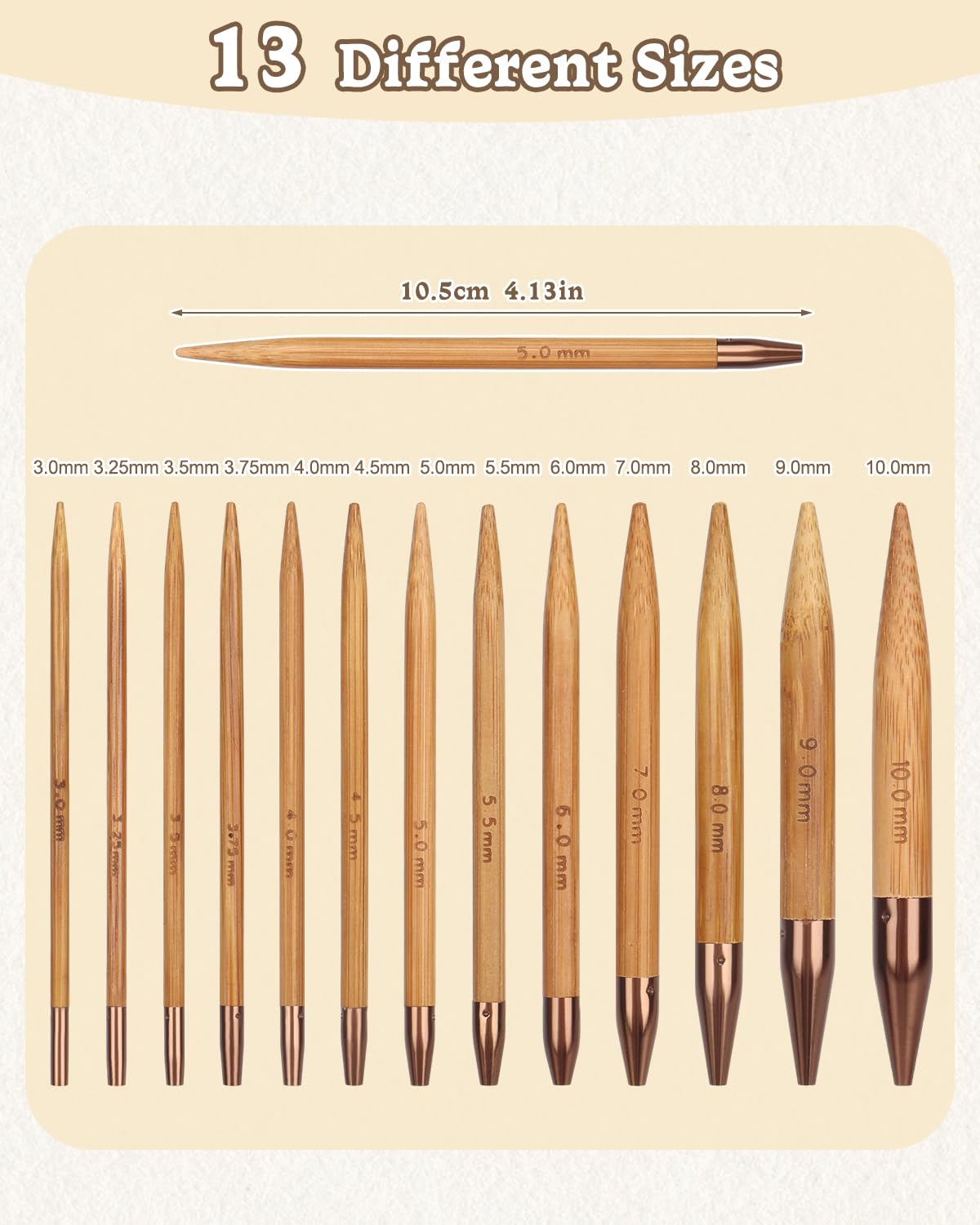 Aeelike 40 cm rondbreinaalden set, 9 stuks roestvrij staal vaste ronde breinaalden met maat 2,5-10 mm, 16 inch lange metalen rondbreinaalden voor breien sokken hoeden, totale lengte 40 cm