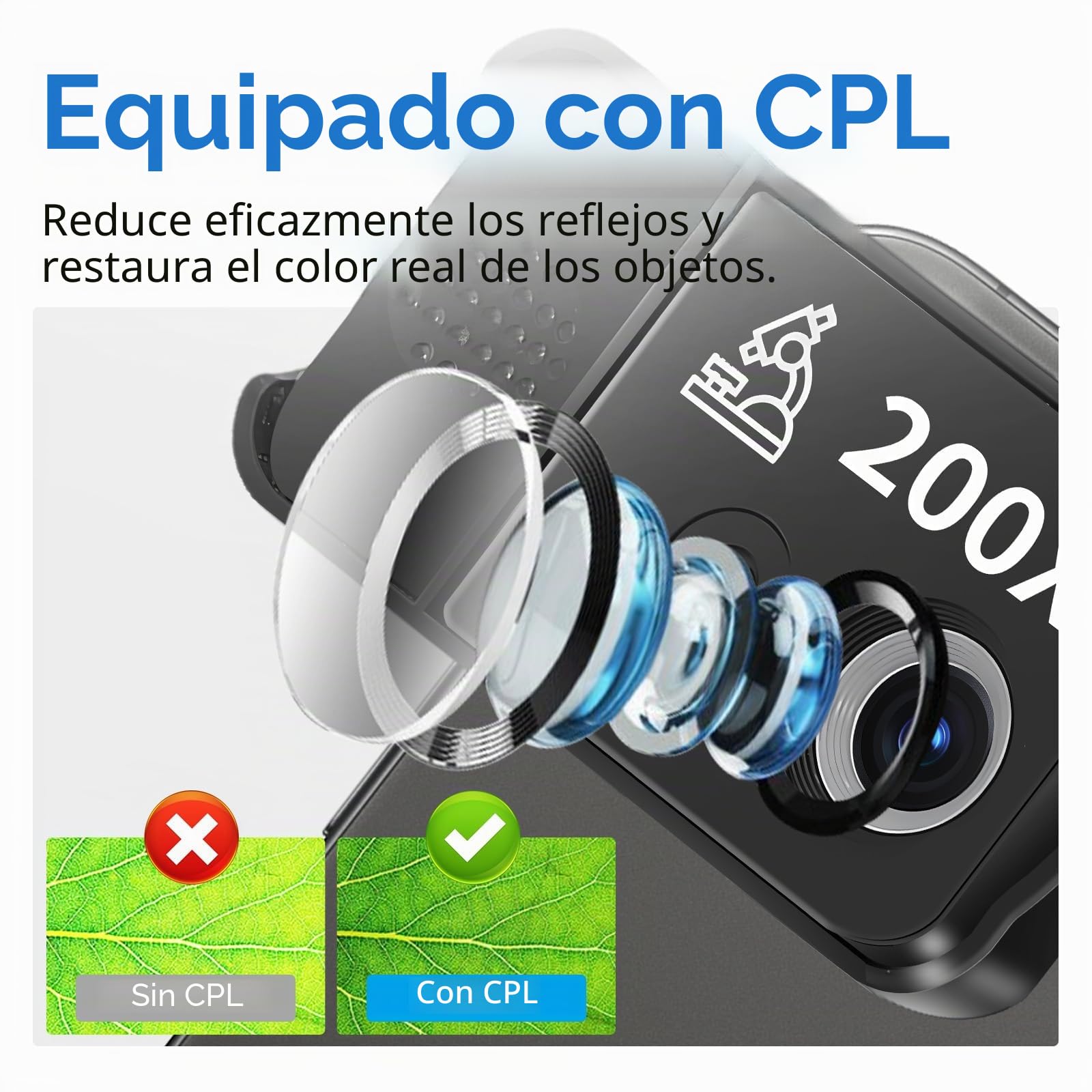 Microscopio para teléfono móvil, 200 microscopios USB con LED, mini microscopio para cámara de smartphone, HD Digital Microscopio con CPL para Explore Micworld Digitales, compatible con