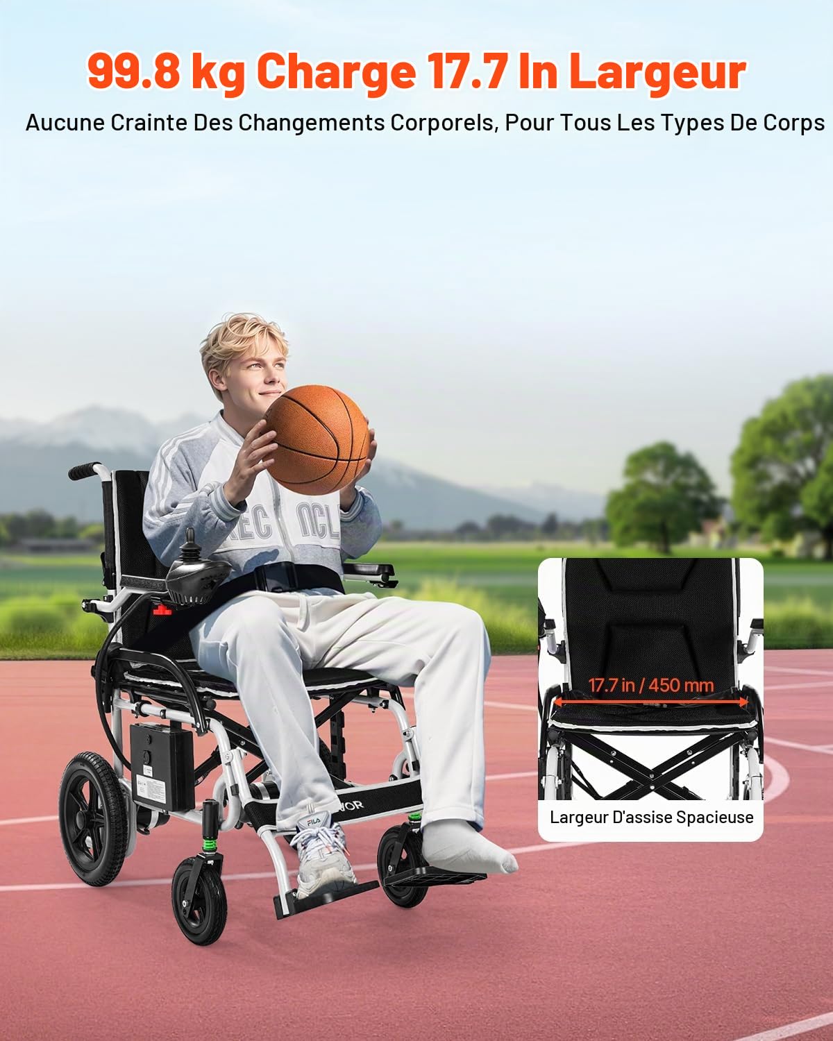 VEVOR Fauteuil Roulant Électrique, Capacité de Charge 100 kg, Autonomie 19,3 km, Siège Spacieux Confortable 450 mm, Fauteuil Roulant Motorisé Pliable Léger Portable pour Personnes Âgées, Handicapées